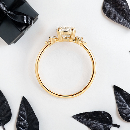 Oval Lab Diamond with Double-Prongs and Side Diamonds Ring - YDJLR36