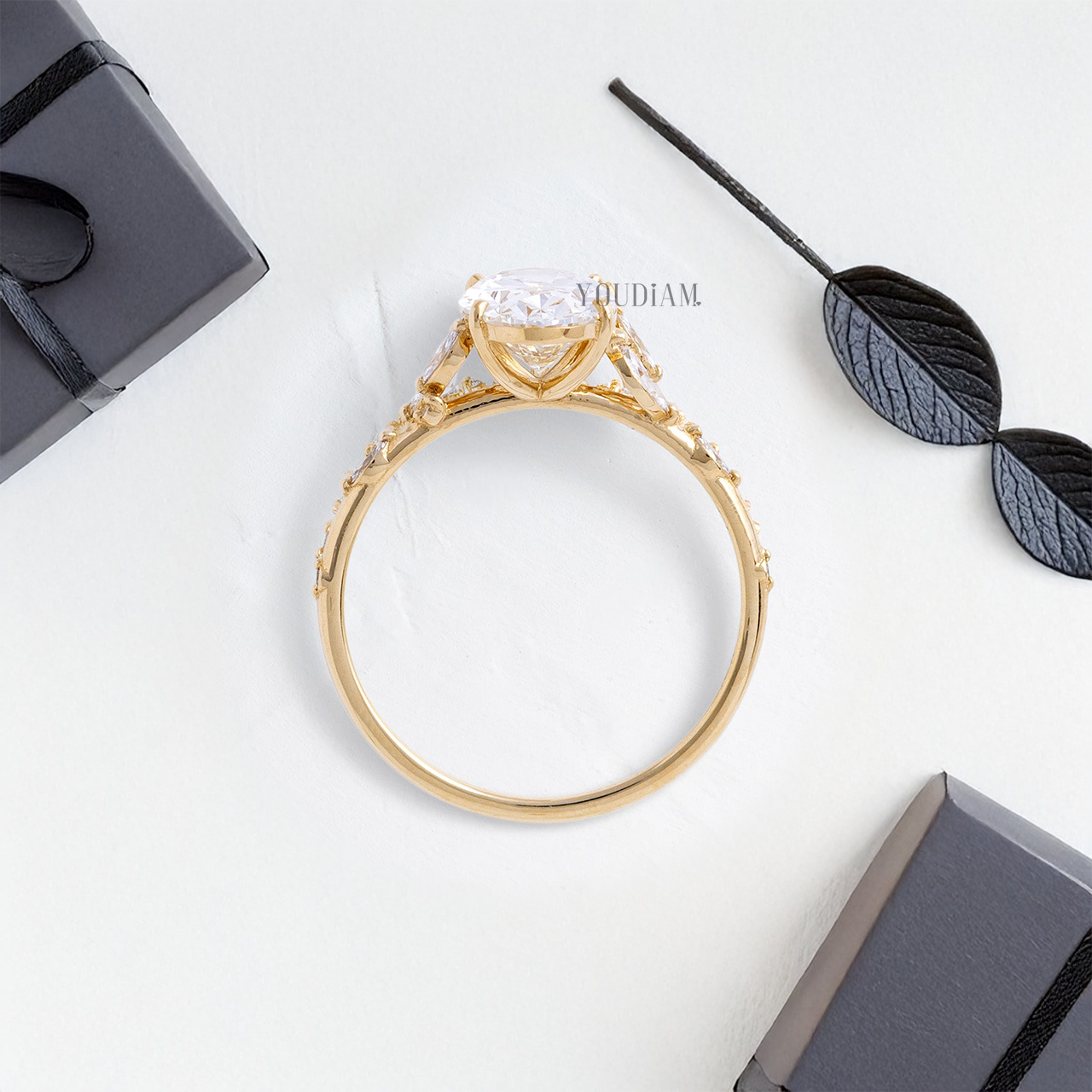 Oval Lab Diamond with Flora Accent Diamonds Ring - YDJLR41