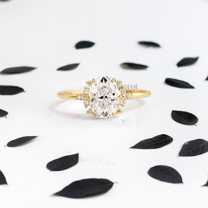 Oval Lab Diamond with Lovely Accent Diamonds Ring - YDJLR51