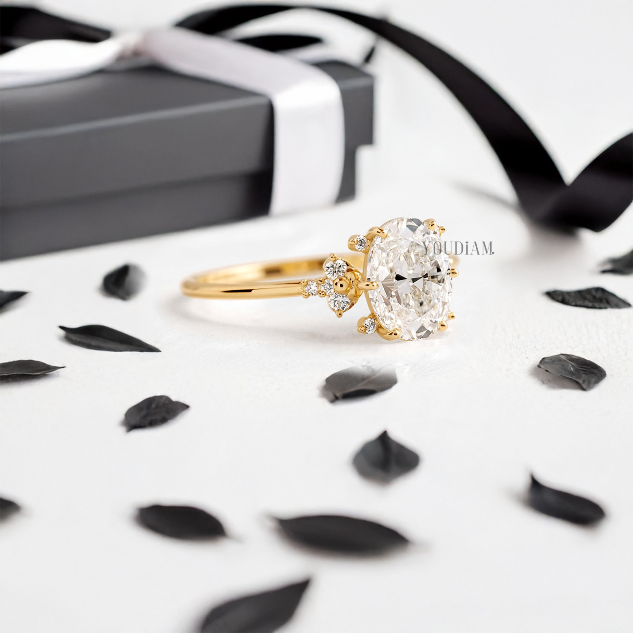 Oval Lab Diamond with Lovely Accent Diamonds Ring - YDJLR51