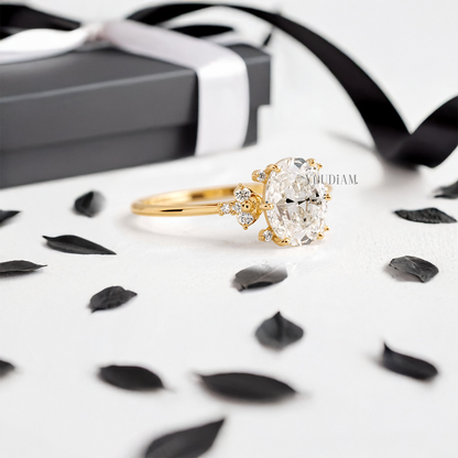 Oval Lab Diamond with Lovely Accent Diamonds Ring - YDJLR51