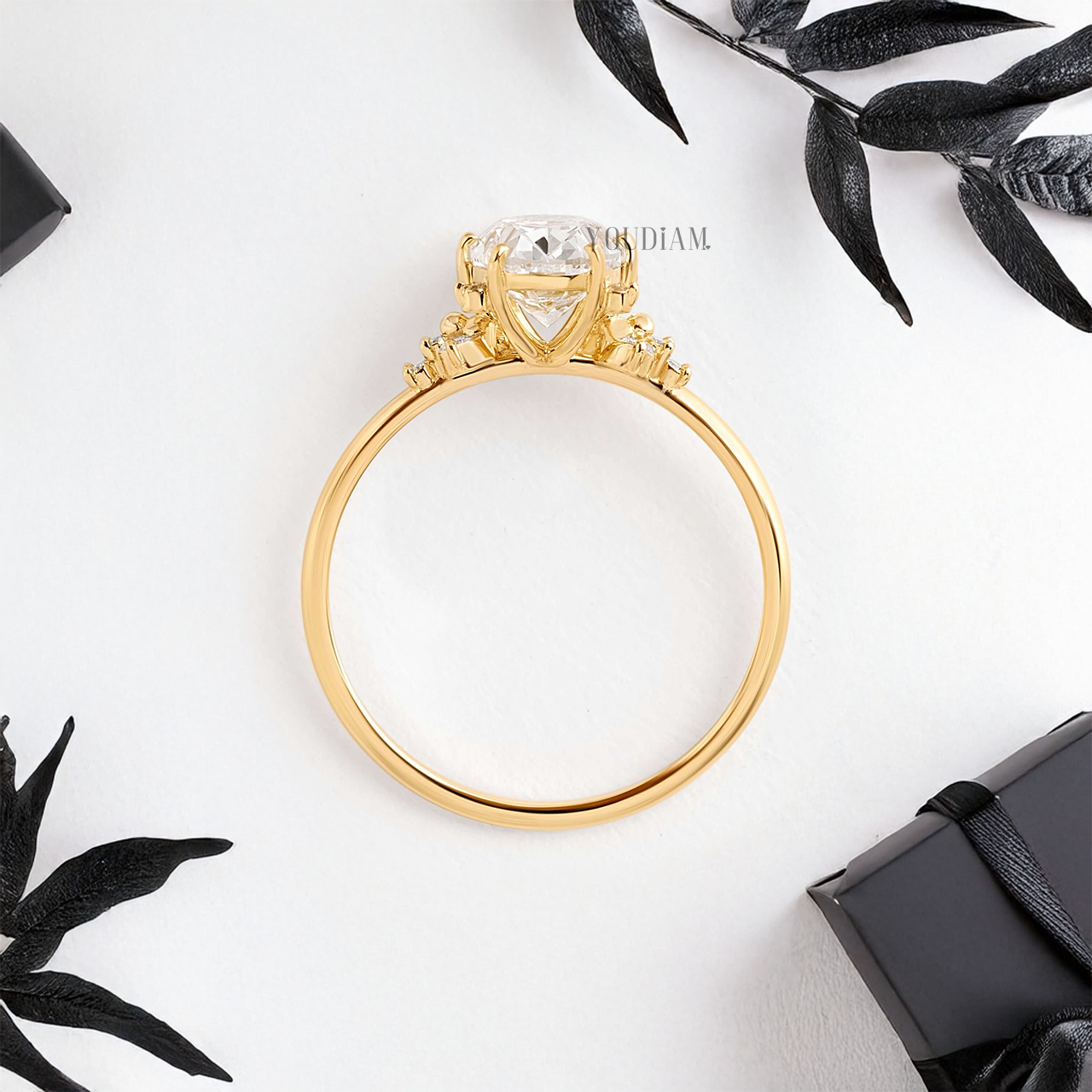 Oval Lab Diamond with Lovely Accent Diamonds Ring - YDJLR51