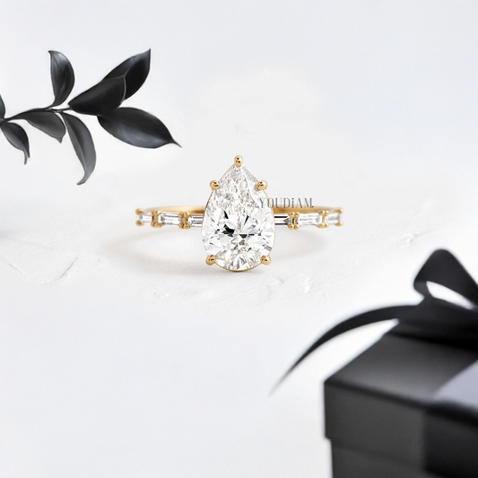 Pear Lab Diamond Accented by Baguette Diamonds Ring - YDJLR80