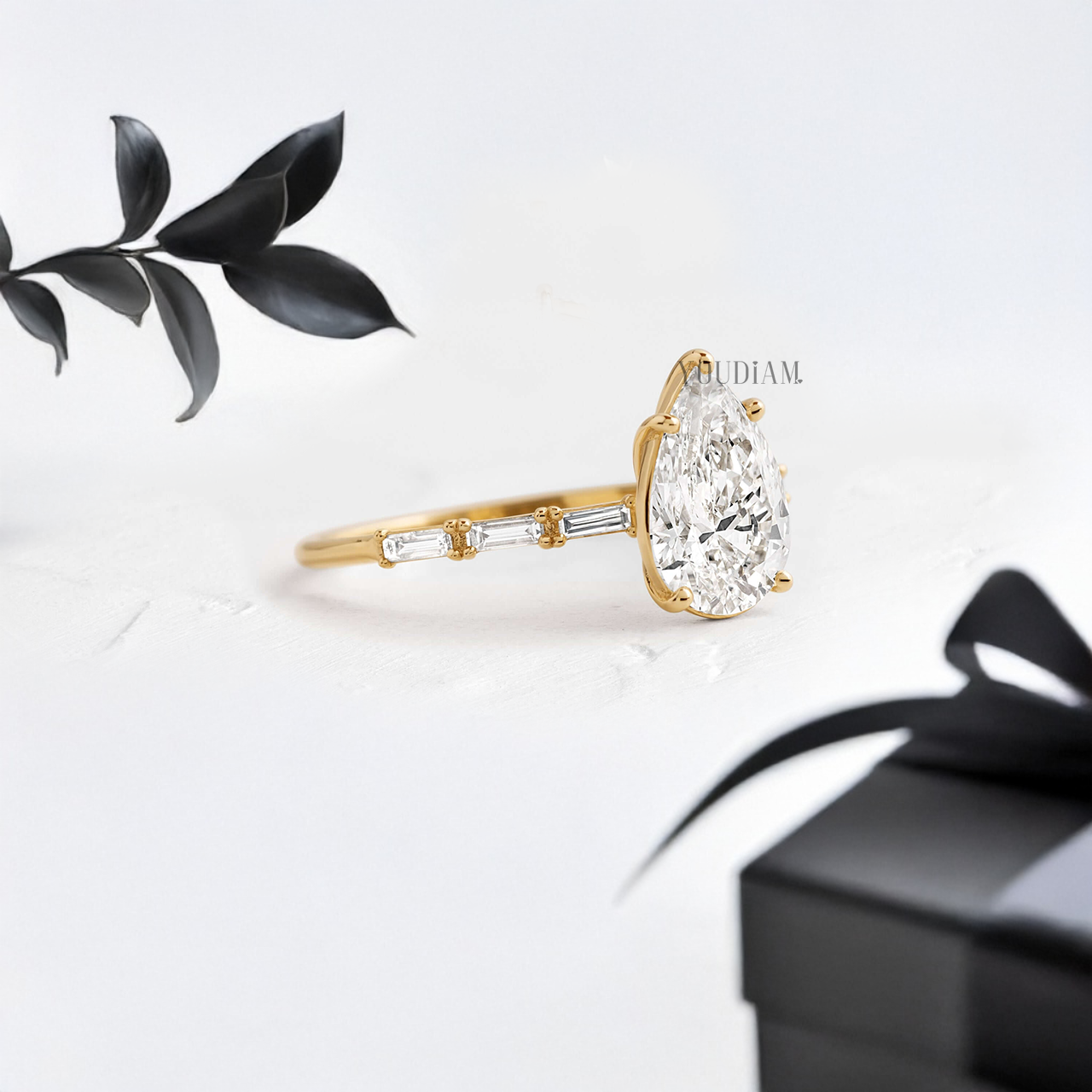 Pear Lab Diamond Accented by Baguette Diamonds Ring - YDJLR80