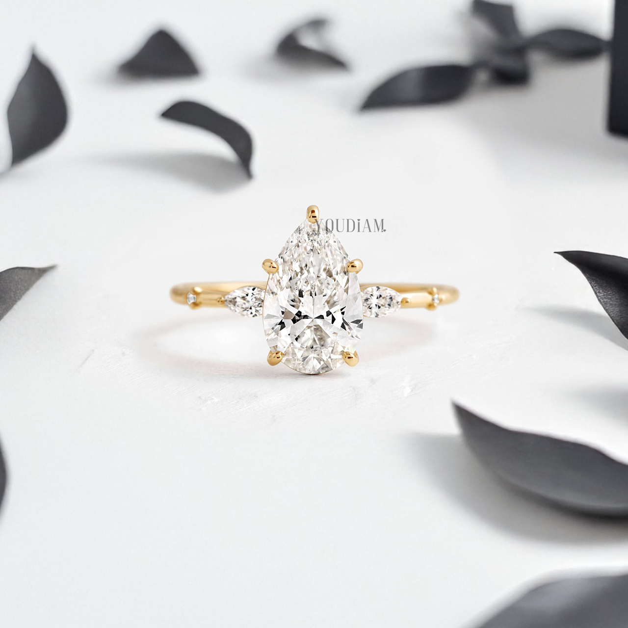 Pear Lab Diamond with Tiny Accented Diamonds Ring - YDJLR84