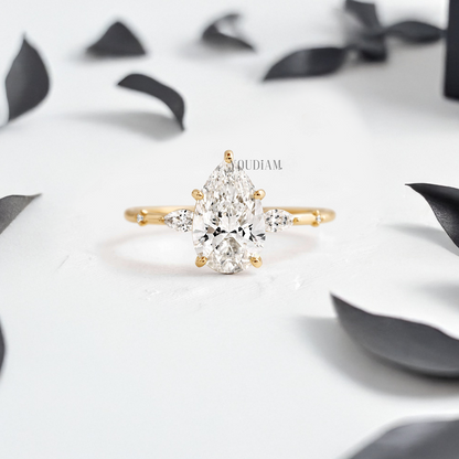 Pear Lab Diamond with Tiny Accented Diamonds Ring - YDJLR84
