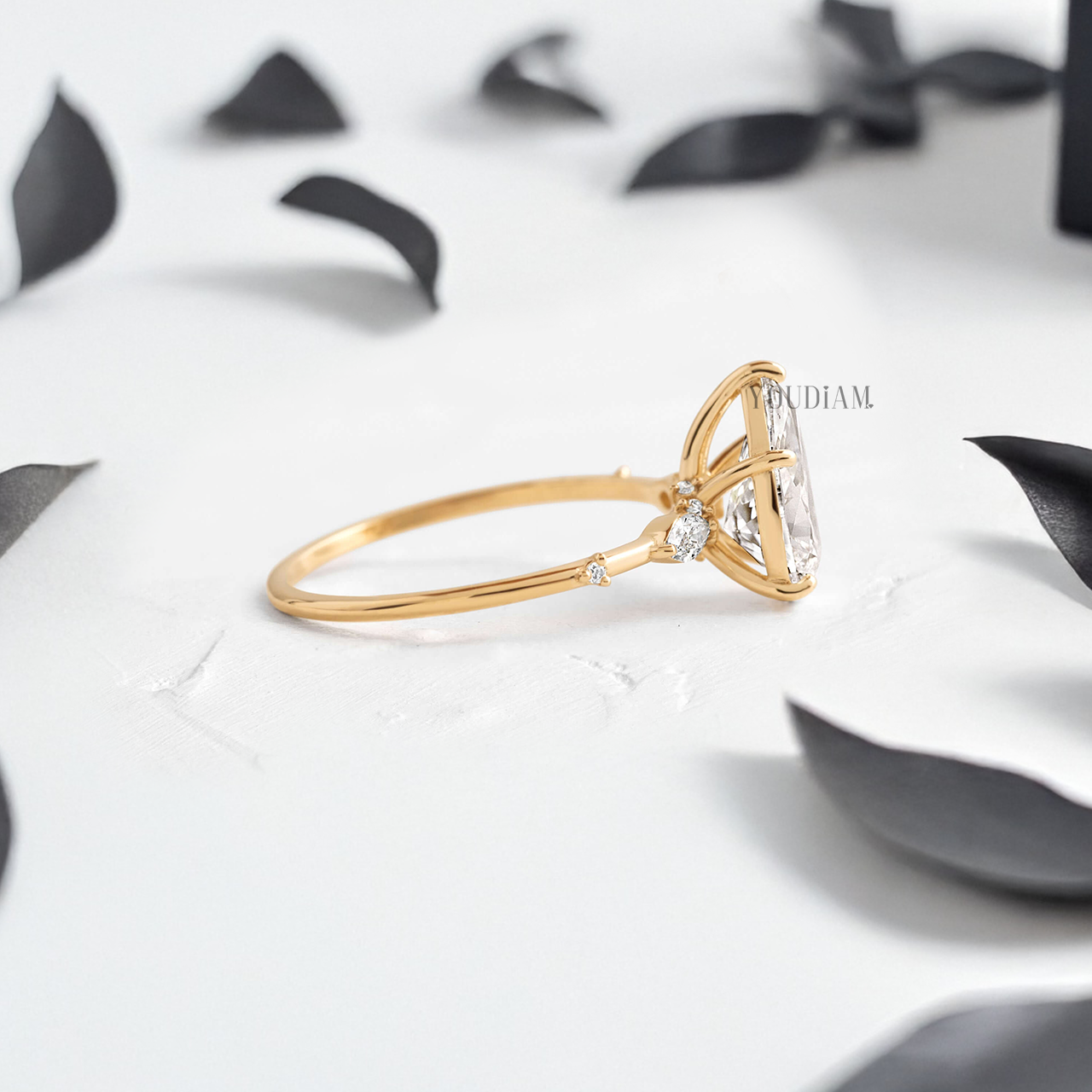 Pear Lab Diamond with Tiny Accented Diamonds Ring - YDJLR84