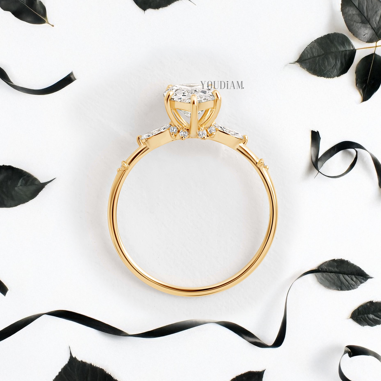 Pear Lab Diamond with Tiny Accented Diamonds Ring - YDJLR84