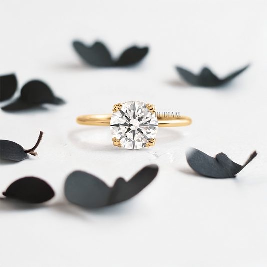 Round Lab Diamond with Trio-Prongs Solitaire Ring - YDJLR04