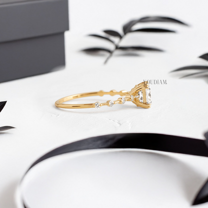 Asscher Lab Diamond in Double-Prongs and Distance Diamonds on Band Ring - YDJLR87