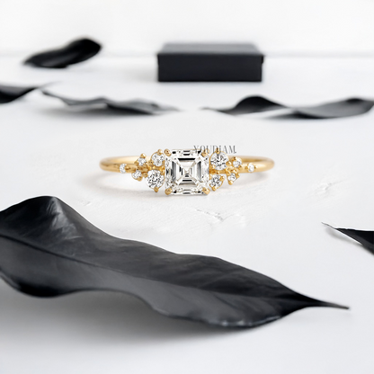 Asscher Lab Diamond with Accent Diamonds Ring - YDJLR90
