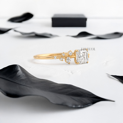 Asscher Lab Diamond with Accent Diamonds Ring - YDJLR90