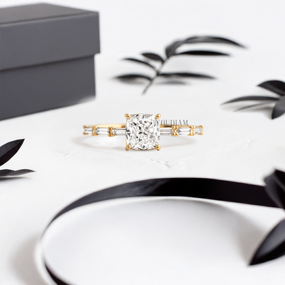 Cushion Lab Diamond Accented by Baguette Diamonds Ring - YDJLR98
