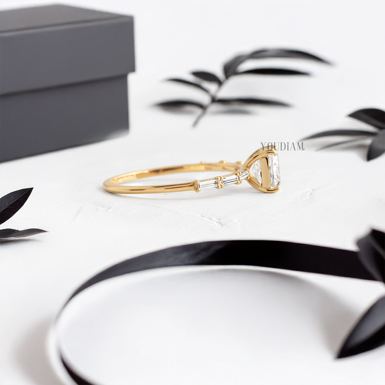 Cushion Lab Diamond Accented by Baguette Diamonds Ring - YDJLR98