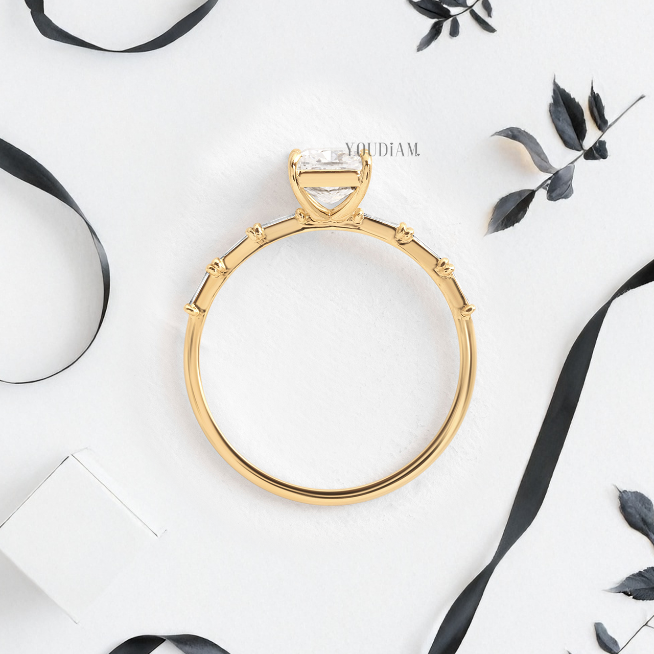 Cushion Lab Diamond Accented by Baguette Diamonds Ring - YDJLR98