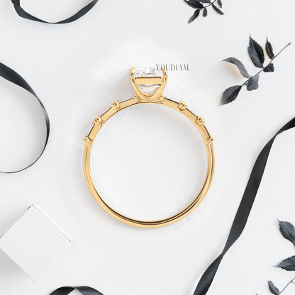 Cushion Lab Diamond Accented by Baguette Diamonds Ring - YDJLR98