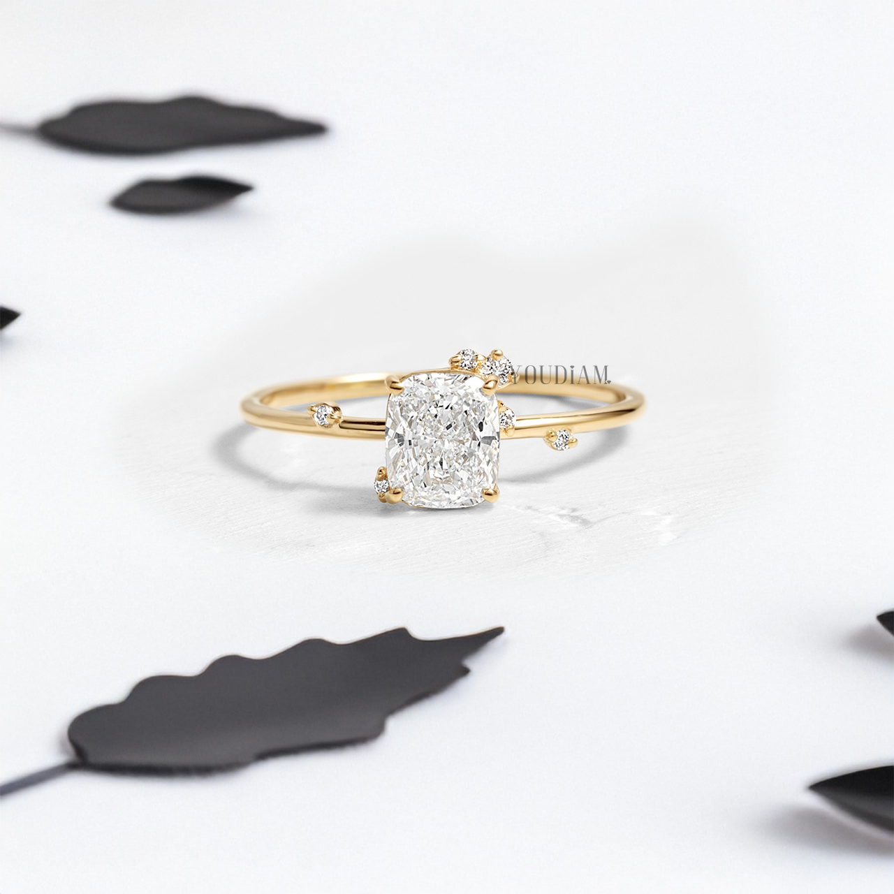 Cushion Lab Diamond with Scattered Accent Diamonds Ring - YDJLR101