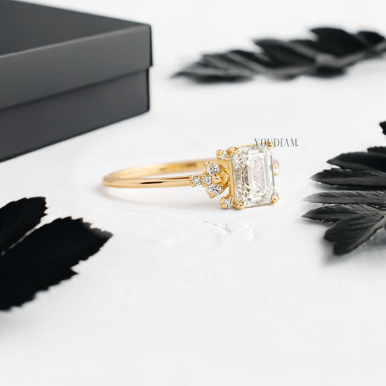 Emerald Lab Diamond with Lovely Accent Diamonds Ring - YDJLR38