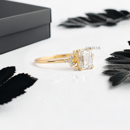 Emerald Lab Diamond with Lovely Accent Diamonds Ring - YDJLR38