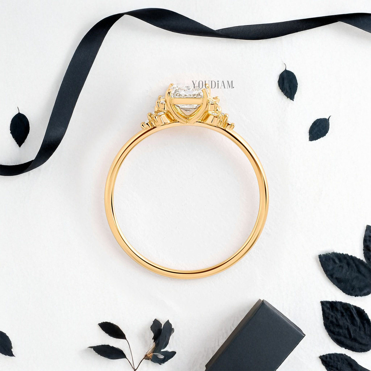 Emerald Lab Diamond with Lovely Accent Diamonds Ring - YDJLR38