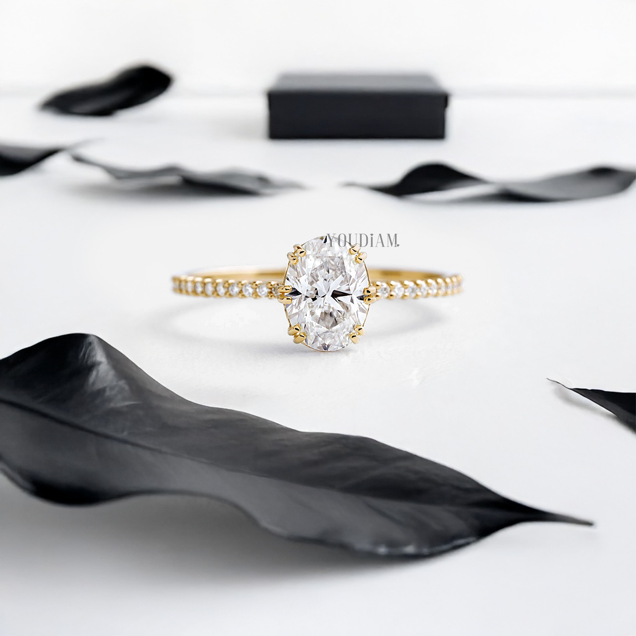 Oval Lab Diamond in Six Double-Prongs with Pave Band Ring - YDJLR30