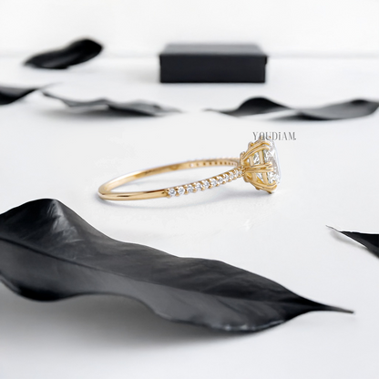 Oval Lab Diamond in Six Double-Prongs with Pave Band Ring - YDJLR30