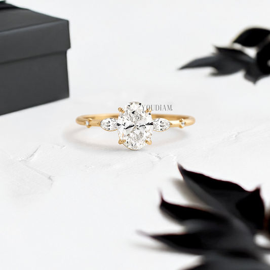 Oval Lab Diamond with Tiny Accented Diamonds Ring - YDJLR78