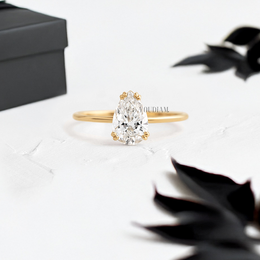 Pear Lab Diamond in Four Double-Prongs Ring - YDJLR88