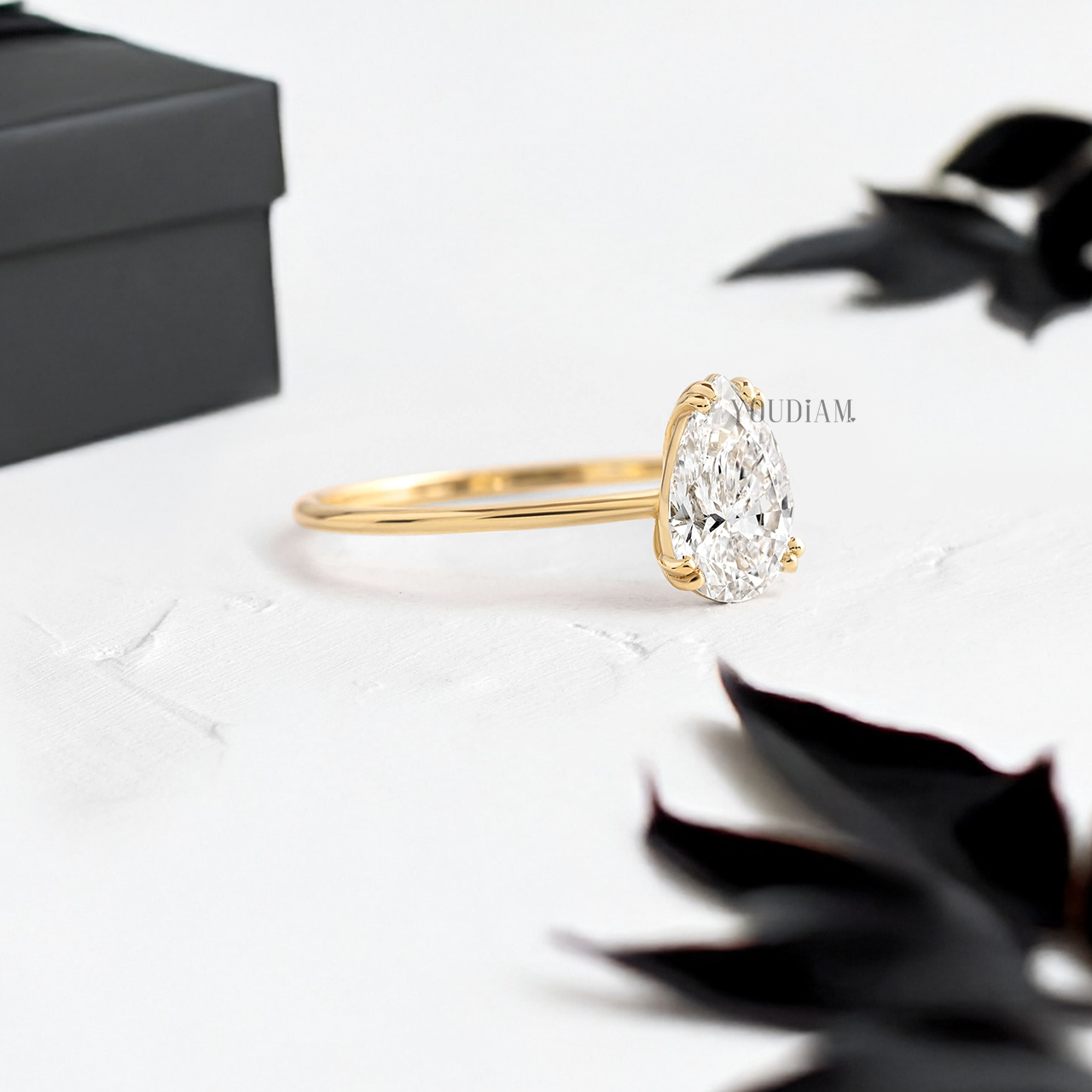 Pear Lab Diamond in Four Double-Prongs Ring - YDJLR88