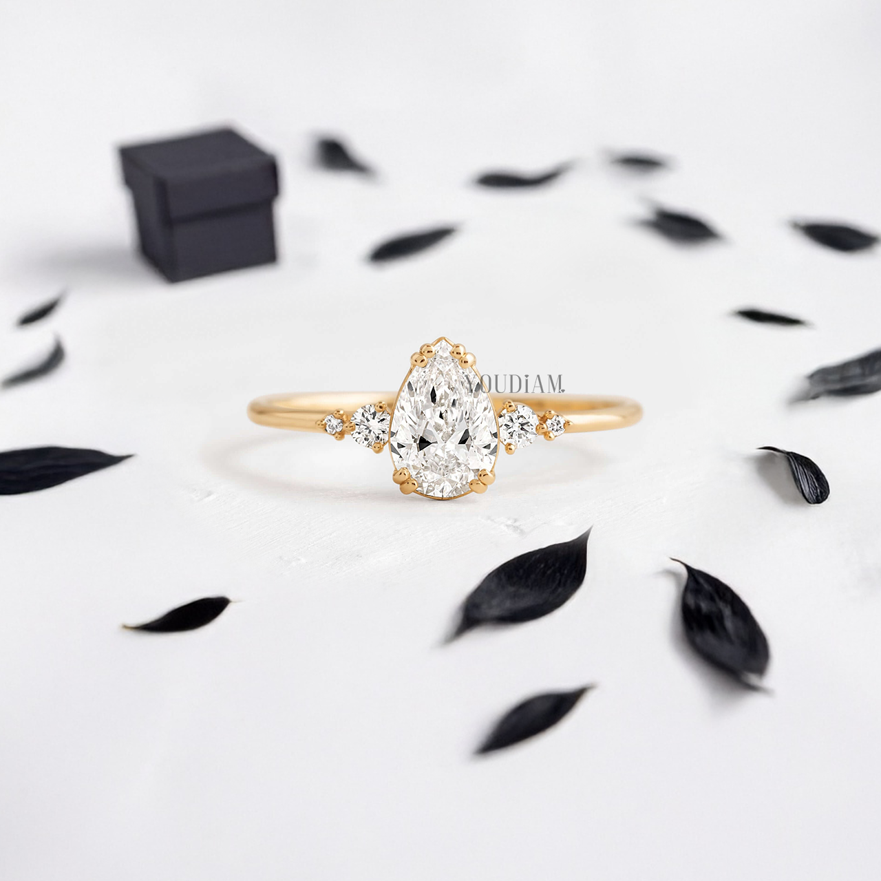 Pear Lab Diamond with Double-Prongs and Side Diamonds Ring - YDJLR69