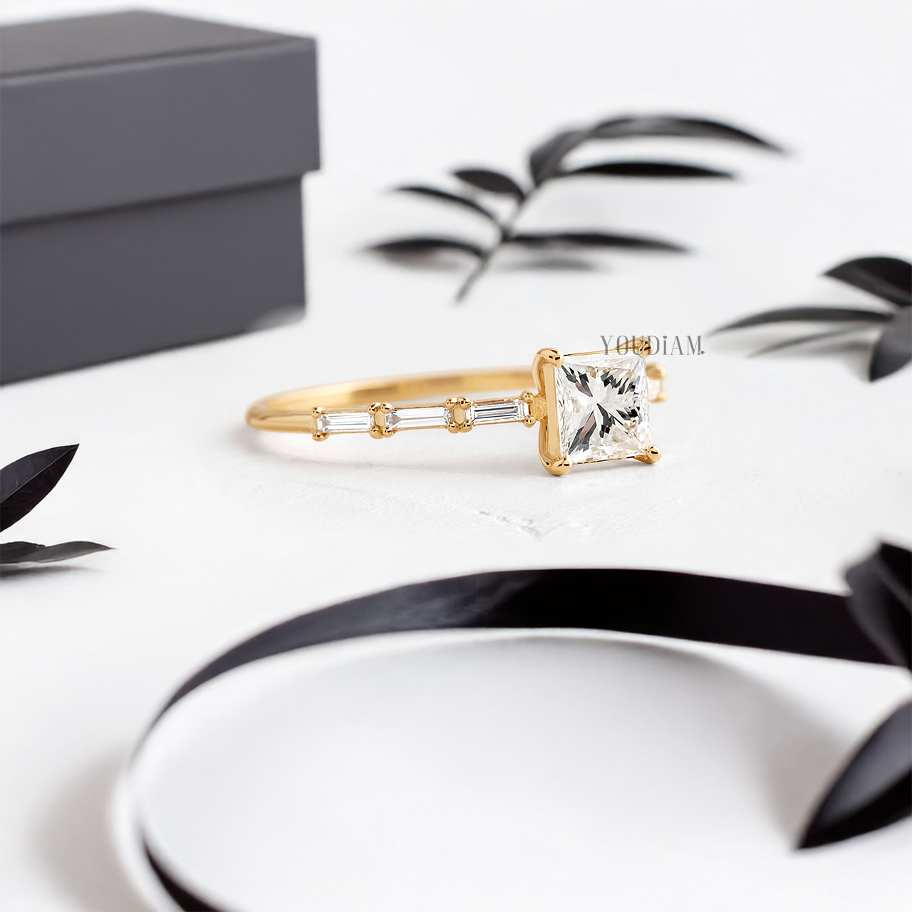 Princess Lab Diamond Accented by Baguette Diamonds Ring - YDJLR52