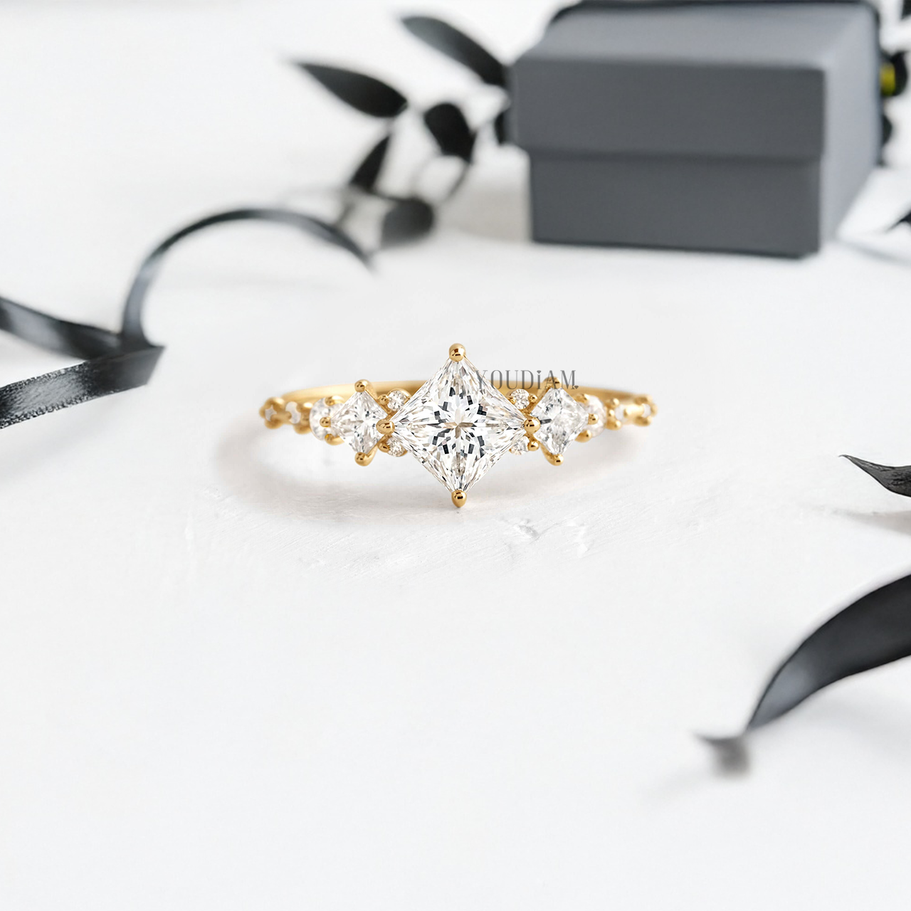 Princess Lab Diamond in Tripple Princess Diamonds Setting Ring - YDJLR61