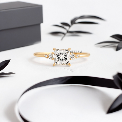 Princess Lab Diamond with Side Diamonds Ring - YDJLR70