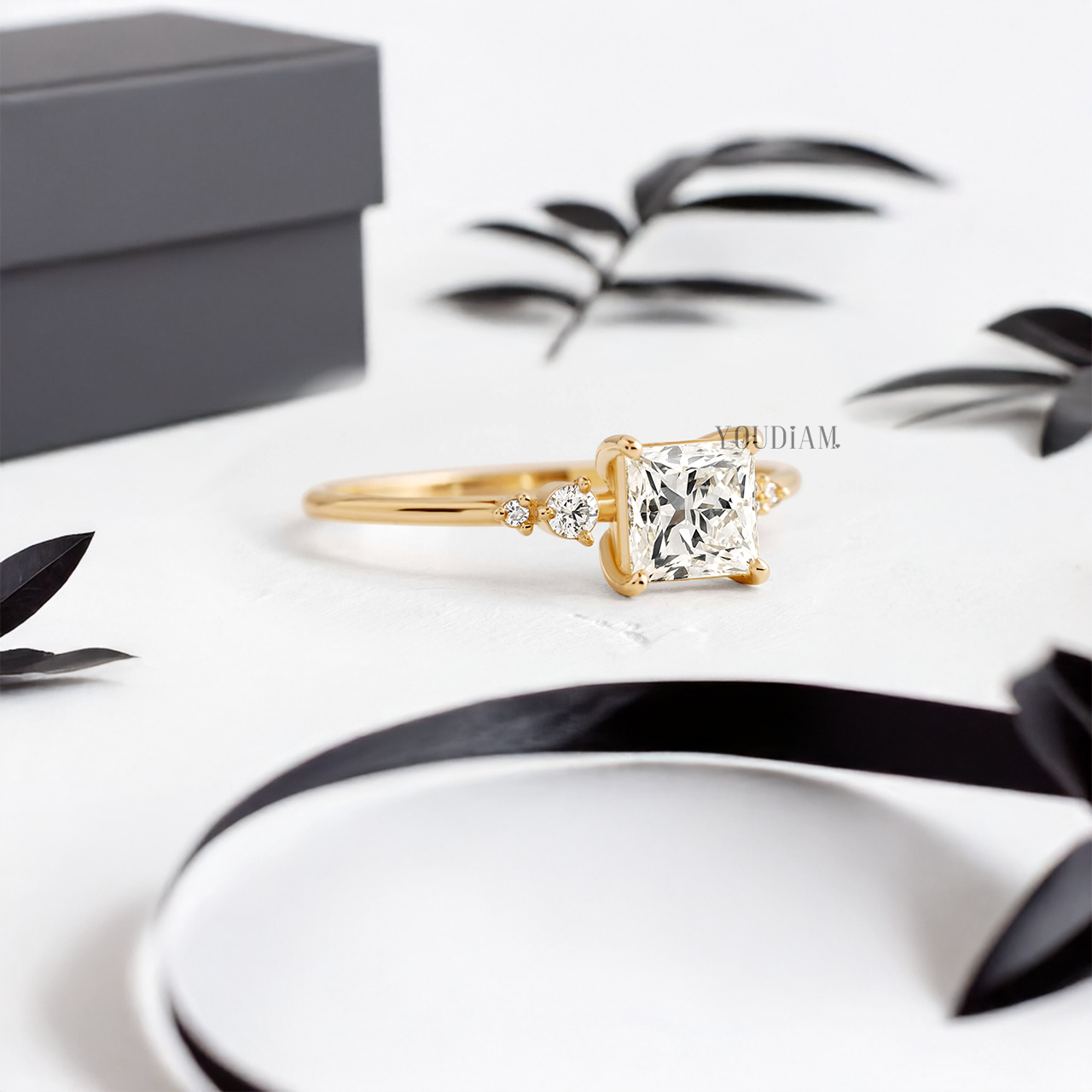 Princess Lab Diamond with Side Diamonds Ring - YDJLR70