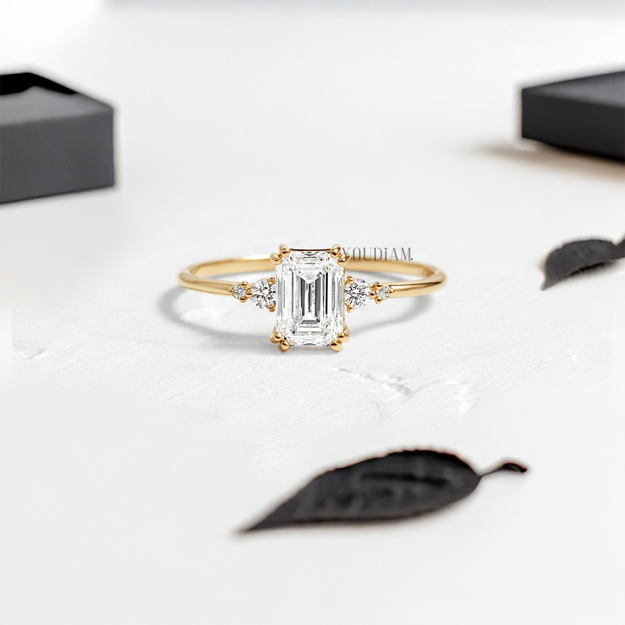 Radiant Lab Diamond with Side Diamonds Ring - YDJLR100