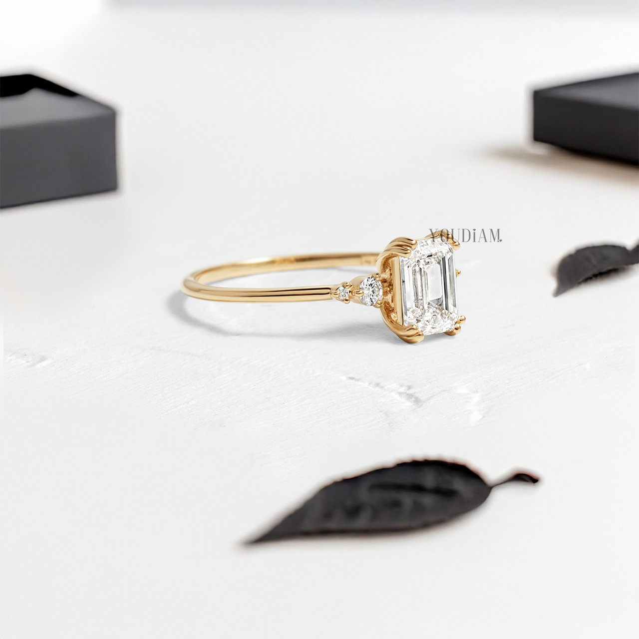Radiant Lab Diamond with Side Diamonds Ring - YDJLR100