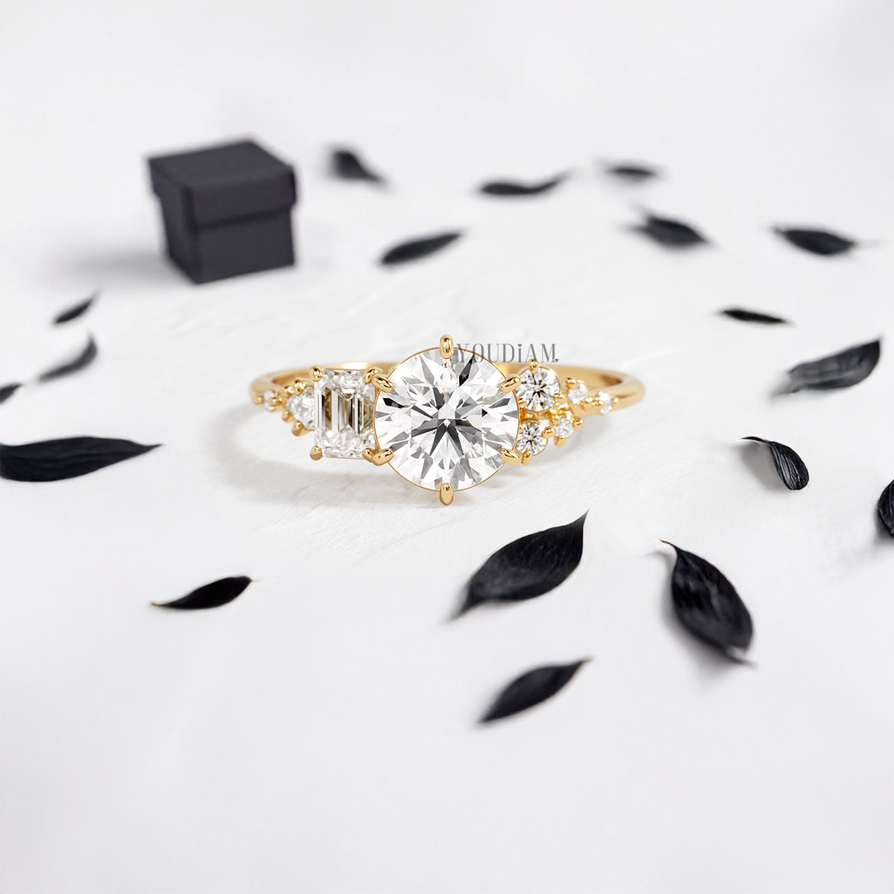 Round Lab Diamond Accented by Emerald and Round Diamonds Ring - YDJLR42