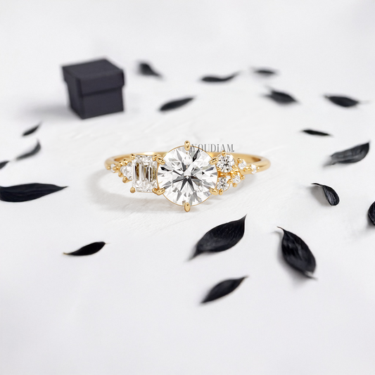 Round Lab Diamond Accented by Emerald and Round Diamonds Ring - YDJLR42