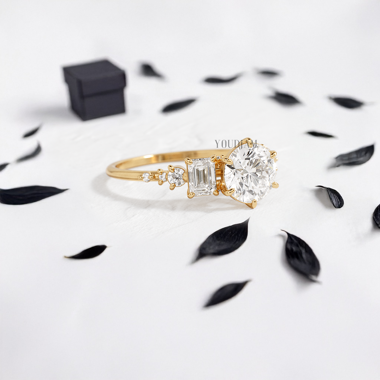 Round Lab Diamond Accented by Emerald and Round Diamonds Ring - YDJLR42