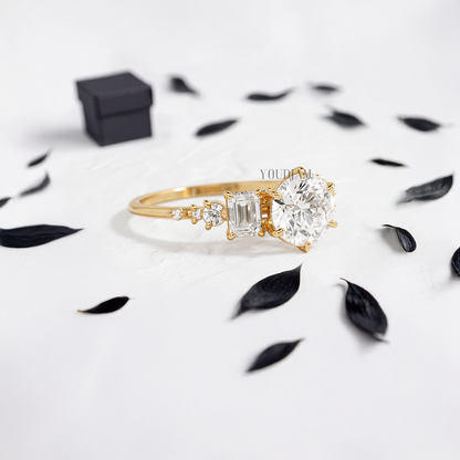 Round Lab Diamond Accented by Emerald and Round Diamonds Ring - YDJLR42