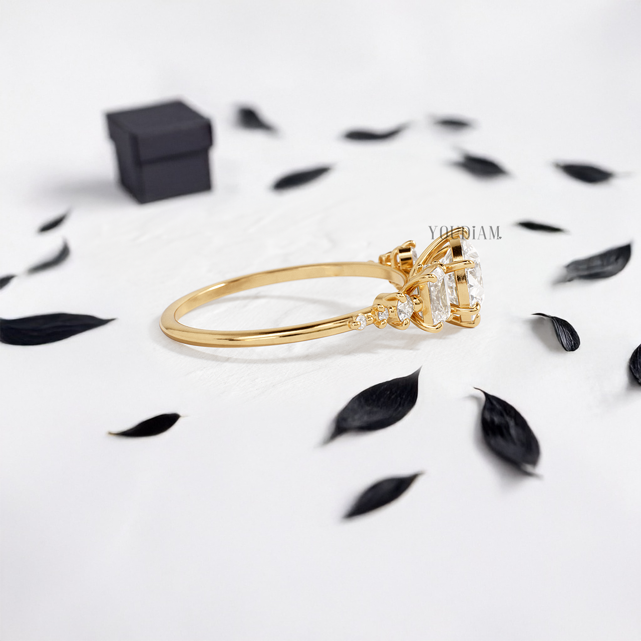 Round Lab Diamond Accented by Emerald and Round Diamonds Ring - YDJLR42