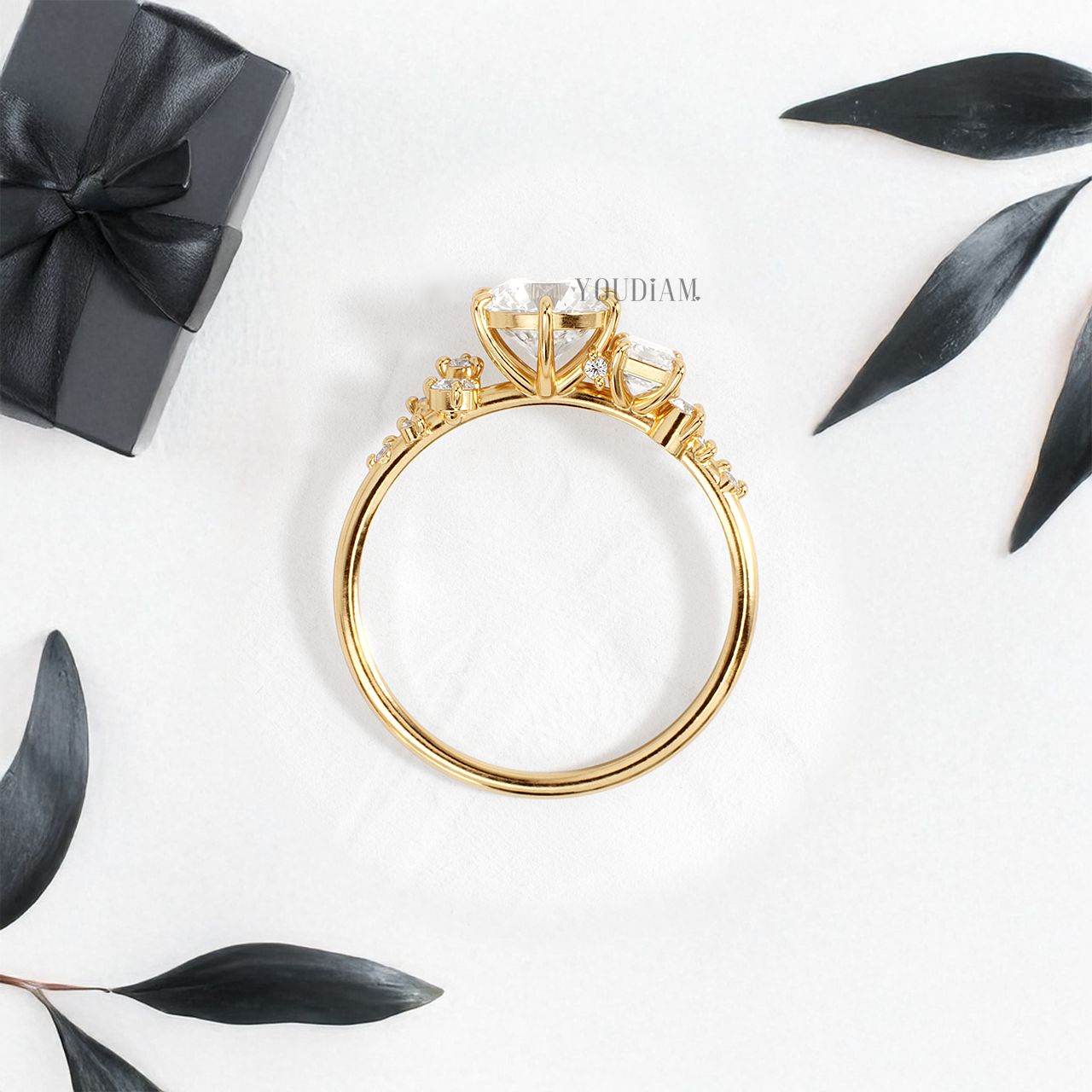 Round Lab Diamond Accented by Emerald and Round Diamonds Ring - YDJLR42