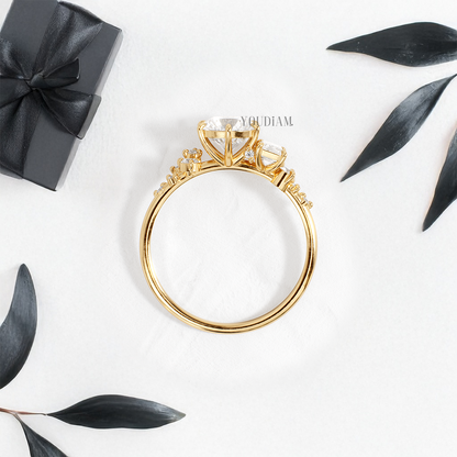 Round Lab Diamond Accented by Emerald and Round Diamonds Ring - YDJLR42