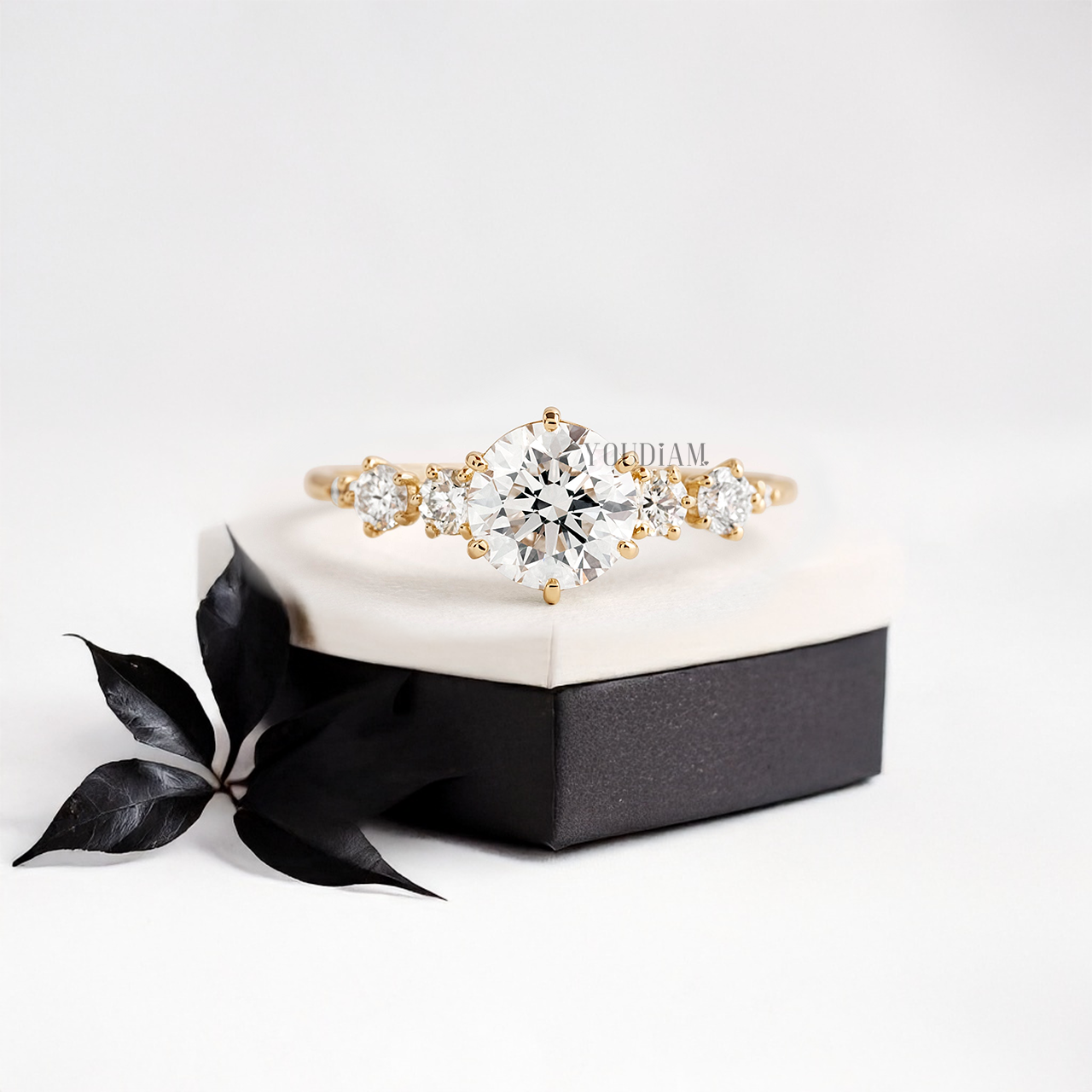 Round Lab Diamond in Six Prongs with Accented Diamond Ring - YDJLR19