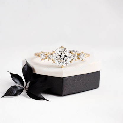 Round Lab Diamond in Six Prongs with Accented Diamond Ring - YDJLR19