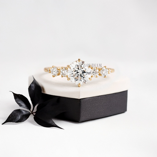 Round Lab Diamond in Six Prongs with Accented Diamond Ring - YDJLR19