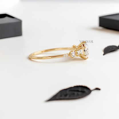 Round Lab Diamond in Six Prongs with Accented Diamond Ring - YDJLR19