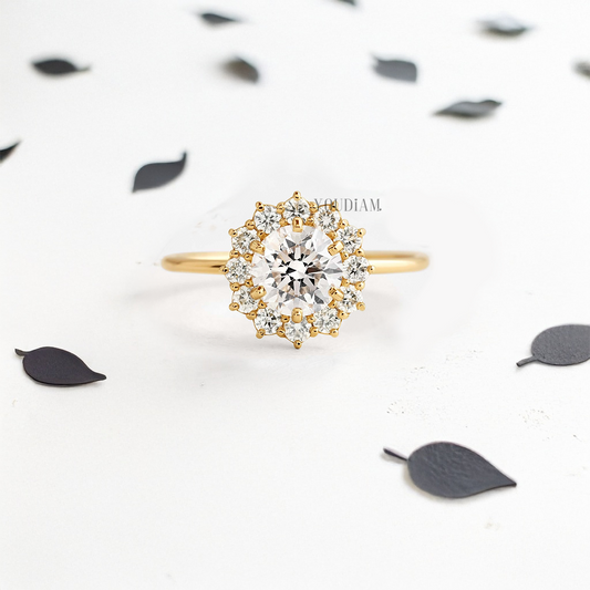 Round Lab Diamond with Accented Halo Ring - YDJLR12