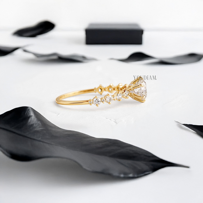 Round Lab Diamond with Alternate 1mm-2mm Diamonds on Band Ring - YDJLR71