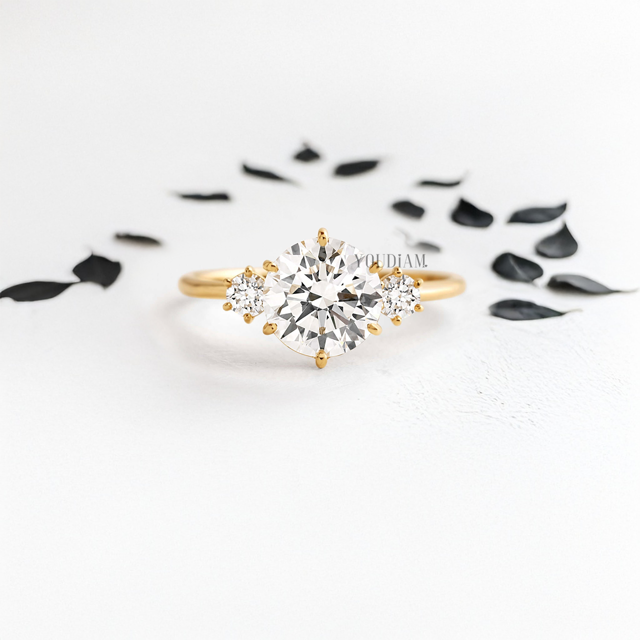 Round Lab Diamond with Two Tiny Stones Ring - YDJLR17